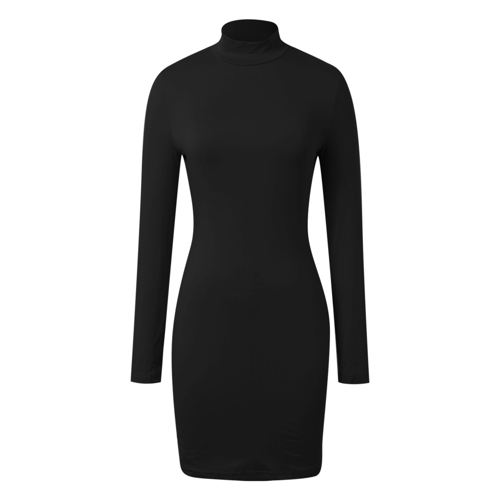 thumbnail image 4 of Vestido lápiz de manga larga de color liso para mujer - Minifalda ajustada con poliéster y spandex, cuello redondo para fiestas/eventos especiales, 4 of 5